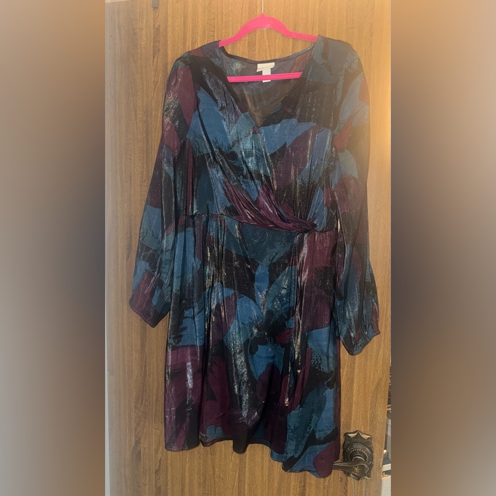Ava & Viv Black Top with Blue and Plum Accents